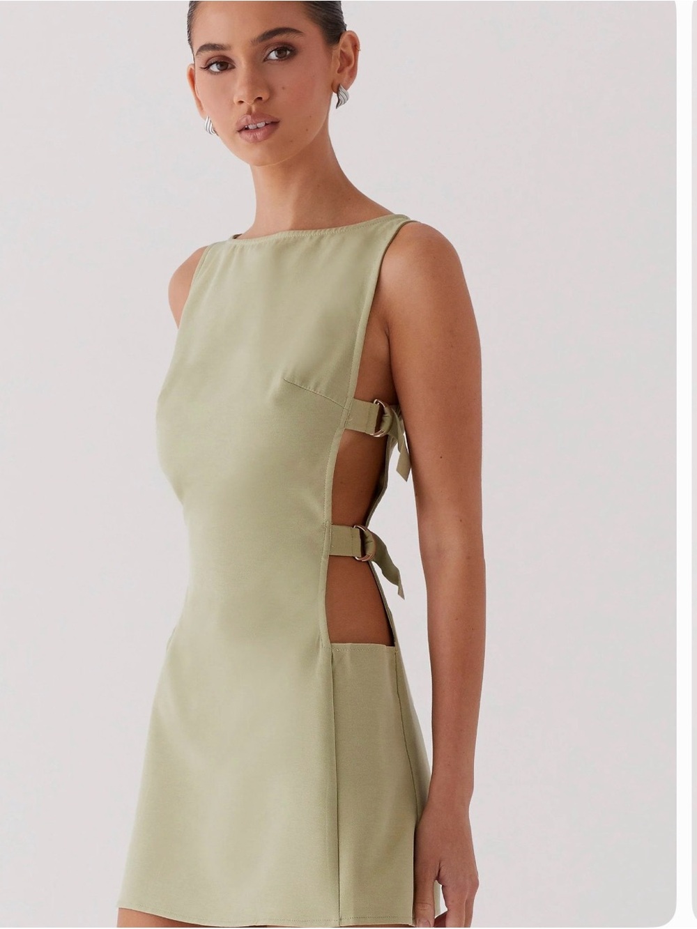 Peppermayo Sage Green Side-Buckle Mini Dress